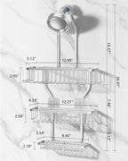 Shower Caddy Hanging - Never Rust Shower Hanging Organizer - Aluminum Over the ShowerHead Caddy with Soap Basket and 6 Hooks for Razor/Sponge (Frosted Silver)