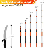 36FT Pole Saw, Telescoping Tree Trimmer with 7-30FT Extension Pole, Manual Branches Pruner for Backyard, Orange