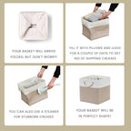 Mangata Canvas Storage Boxes, 13 Inch Cube Storage Bins Set of 6, Fabric Baskets with Cotton Rope Handle for Organizing Clothes Nursery Home (Khaki/White)