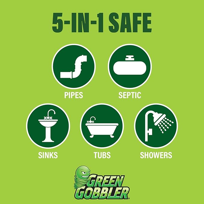 Green Gobbler Ultra Concentrated Drain Clog Remover & Cleaner | Powerful Hair, Grease & Soap Dissolver for Bathroom, Kitchen, Shower, Sink & Toilet | Safe for Pipes & Septic Systems