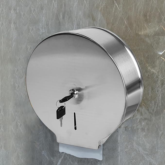 Toilet Paper Dispenser, Stainless Steel Wall Mount Toilet Paper Dispenser Holder Fits Any 9" Tissue Rolls Bath Tissue Holder Offices Homes Mounts Quickly 2 Keys & Lock, Comes with Papers