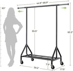 Holiwei Clothes Rack Load 450 LBS, Heavy Duty Garment Rack, Standing Rolling Metal Hanging Clothes with Sturdy Wheels & Shelves, Black