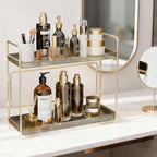 LEEDA 2 Tier Bathroom Counter Shelves, Countertop Shelf Organizer for Bathroom & Vanity, Skincare Organizers Rack,Countertop Organizer for Makeup, Lotion, Kitchen Corner & Dresser Storage(Gold)