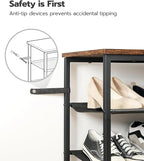 HOOBRO Shoe Rack, 5 Tier Shoe Storage Organizer with 4 Oxford Fabric Shelves and Top Panel, Holds 16-20 Pairs of Shoes, for Entryway and Closet, Industrial, Rustic Brown BF50XJ01