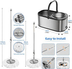 Spin Mop and Bucket with Wringer Set for Home,360° Mop and Bucket with Separate Clean and Dirty Water,Wet Dust Mop for Floor Cleaning with Extra Refills (Silver)