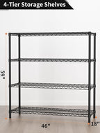 Golpart 4 Tier Adjustable Storage Shelves,Heavy Duty Metal Utility Shelf 1400LBS Capacity Wire Shelving Unit Organizer Rack for Kitchen Office Pantry Room 18" D x 46" W x 59" H Black