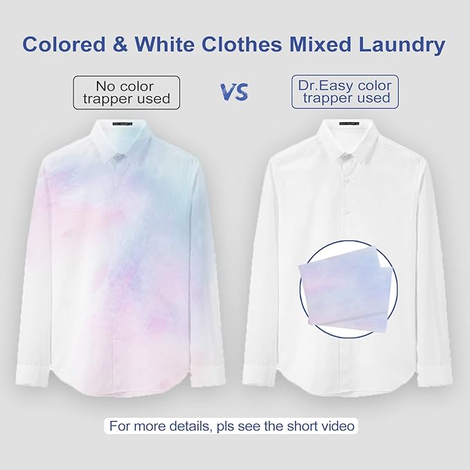 DR.EASY Color Trapper sheets for Laundry 120ct,remove dyes,fluorescent & heavy metals,maintain original color,Special Pores Texture absorb dyes more & faster,unscented,no Chemicals,safe in dryer