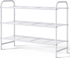 Kitsure Shoe Rack - Stainless Steel Shoe Organizer, Sturdy Shoe Rack for Closet and Front Door Entrance, Free Standing Shoe Shelf, Closet Organizers and Storage, 25.6" Wide - 3 Tier, White