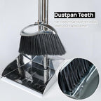 Indoor Broom and Dustpan Comb Set,Heavy Duty Stainless Steel Metal Dust Pan with Long Handle Sweeping Soft Bristles Broom for Floor Home Lobby Office