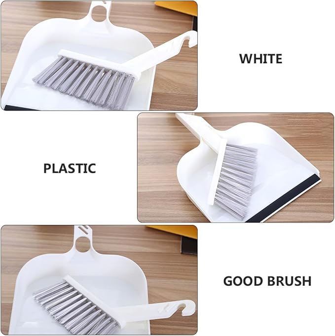 Mini Broom and Dustpan Set 2pcs White, Handheld Household Cleaning Brush Combo for Kitchen and Desktop Use, Compact Home Cleaning Accessory