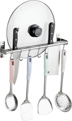 ASkinds Utensil Hanging Rack Stainless Steel Rail Hanger Rod Wall Mounted Pot Pan Lid Holder Cookware Storage Organizer with Sliding Hooks for Kitchen Bathroom