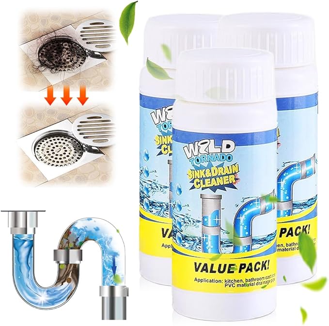 2026 New Sink Drain Cleaner, Sink and Drains Cleaner, Multi-functional Sink and Drains Cleaner Powder Cleaning, Drain Cleaner Foam Cleaner, Powerful Pipe Dredging Agent for Home Kitchen Toilet (3Pcs)