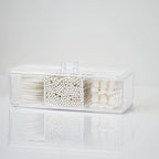 ZEXALOR Clear Bathroom Dresser Organizer - Cotton Ball Swab Holder with 3 Divided Compartments&Lid, , Waterproof Transparent Small Plastic Storage Containers, Vanity Makeup Organization