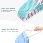 Tonswachic Pack of 30 Coat Hangers, Space-Saving Plastic Clothes Hangers, Non-Slip, 0.2 Inches Slim, 360° Swivel Silver Hook for Shirts, Pants, Suit & Wet/Dry Garments, Blue and White