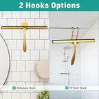 Shower Squeegee for Glass Doors,10-Inch Shower Glass Squeegee, Gold Shower Squeegee for Shower Doors,Mirror,Windows, with Shower Door Hook and Adhesive Hook