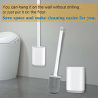 Silicone Toilet Brush and Holder Bendable Efficient Cleaning Wall Mounted Toilet Bowl Brush with Long Handle Brush Head and Silicone Bristles No Rusty Handles Problem (White)