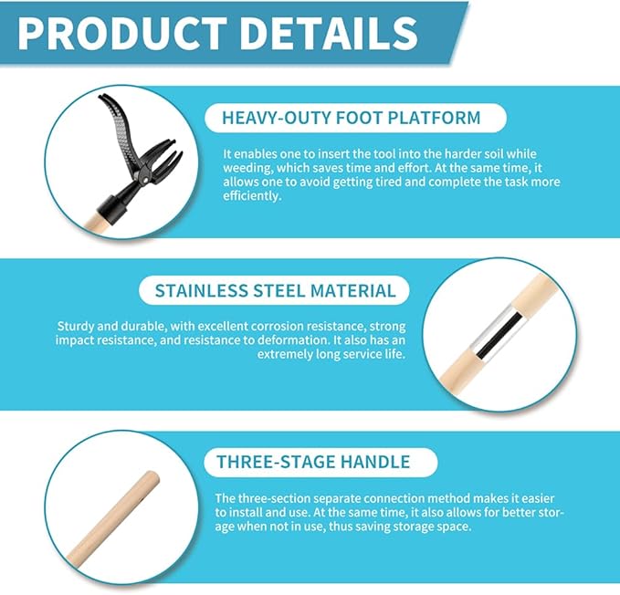 Weed Puller Tool, Stand Up Weed Puller Tool with Long Handle, Foot Platform Design - 4 Claw Steel Head Weeder Tool, Weeding Tool Weeds Remove Tools for Lawn/Yard