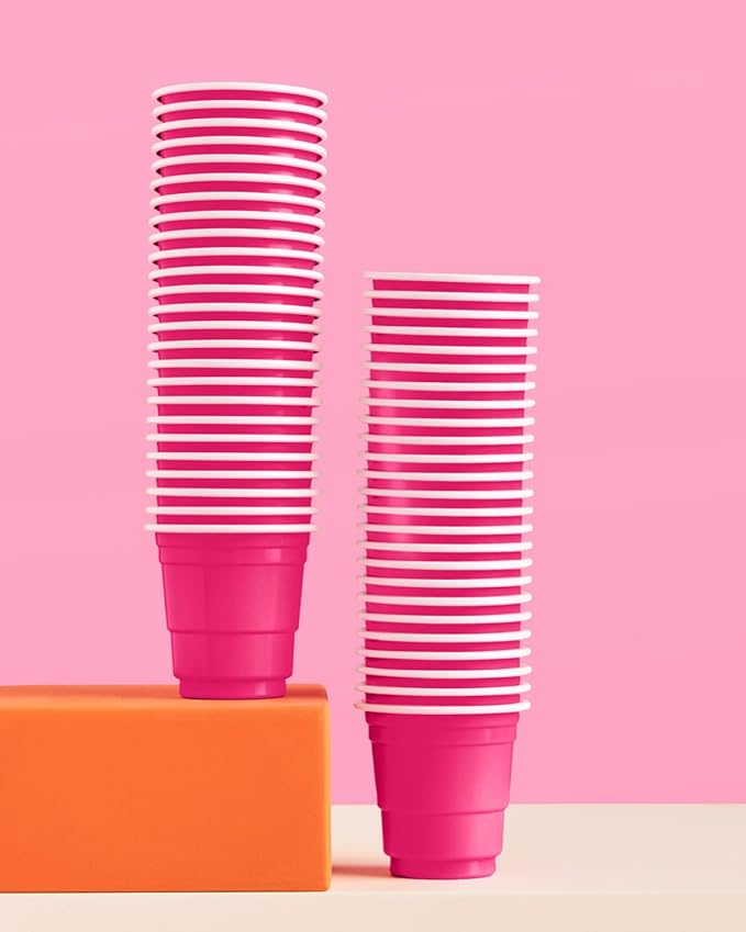 xo, Fetti Party Decorations Hot Pink Plastic Shot Glasses - 50 Disposable 2 oz Cups | Bachelorette Party Cups, Birthday Party Decorations, Party Favors, Pink Baby Shower Supplies, Cute Plastic Cups