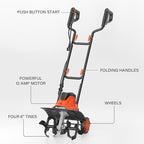 MAXLANDER Electric Tiller Cultivator, 14 Inch 12 Amp Corded Tiller for Gardening with Foldable Handle, 4 Steel Tines, Garden Rototiller with Wheels for Lawn Yard Soil Cultivation