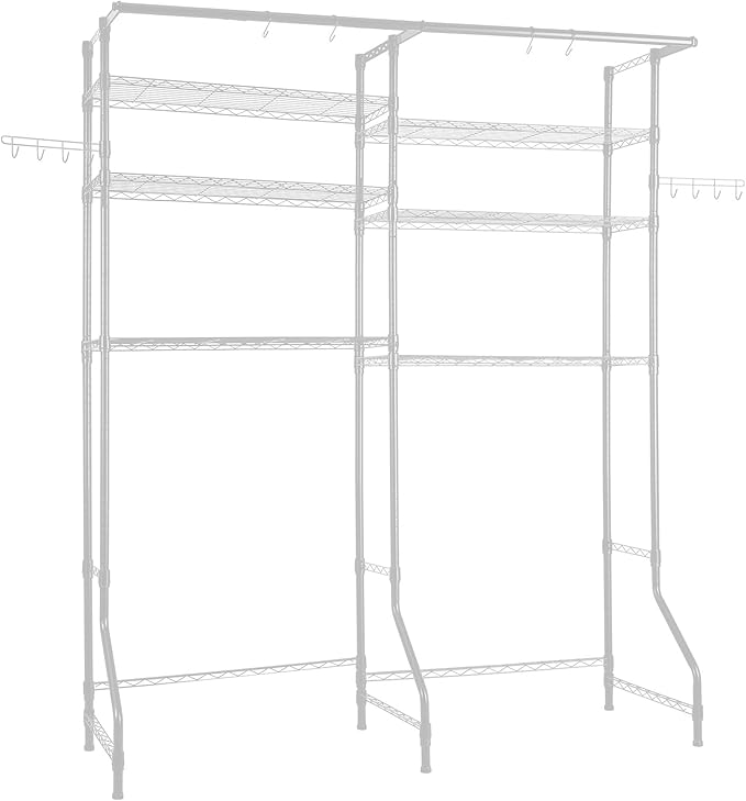 VEVOR Over The Washer and Dryer Storage Shelf, 6 Tier Laundry Room Drying Rack with Hanger Rod and Hooks, Adjustable Over Washer and Dryer Shelves, Laundry Room Shelf Storage Space Saver, White