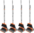 NACENA Broom and Dustpan Set, 52-in Long Adjustable Handle Broom Dustpan Combo with Dustpan Teeth to Automatically Clean Hair Suitable for Home Kitchen Office Hall Floor (Grey&Orange), 4 Pack