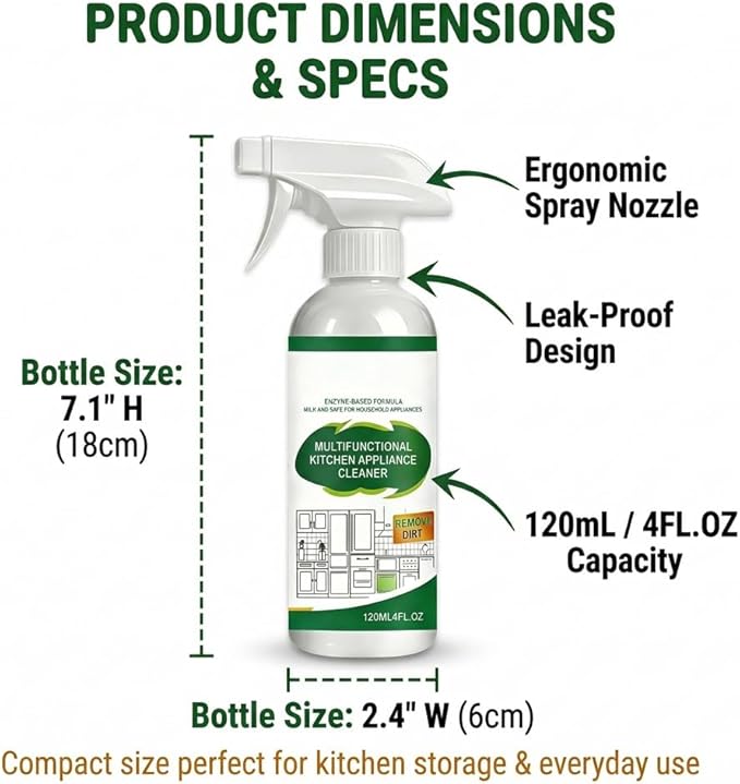 Multifunctional Kitchen Appliance Cleaner Spray Pro Powerful Grease Stain Removal Invisible Protective Layer Effortless Scrub Free Versatile Whole Home Use Light Refreshing Scent 4oz(3Pcs)