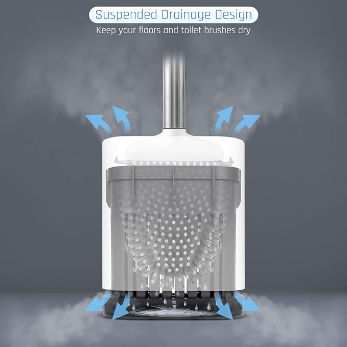 Sellemer Toilet Brush and Holder Set for Bathroom, Flexible Toilet Bowl Brush Head with Silicone Bristles, Compact Size for Storage and Organization, Ventilation Slots Base (1 Pack, White)