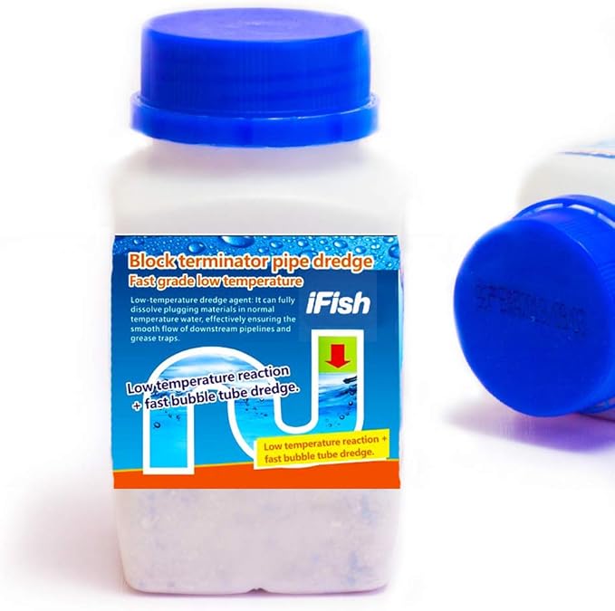 Ifish Pipe Dredge Deodorant, Magic Powder Drain Clog Remover, Pipe Powder Dredge Agent for Kitchen Sink Toilet Bowl Cleaner Bubble Bombs Quick Foaming（1pcs）