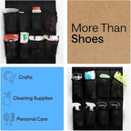 GORILLA GRIP Over the Door Shoe Organizer, 24 Extra Large Breathable Mesh Pockets, Space Saving Hanging Storage Holder, 4 Hook Closet Rack Hanger, Hangs on Closets for Shoes and Accessories, Black