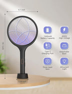 YISSVIC Electric Fly Swatter Bug Zapper Racket 4000V LED Screen Dual Modes Fly Zapper Rechargeable for Indoor Home Office Backyard Patio Camping (Black-2 Pack)