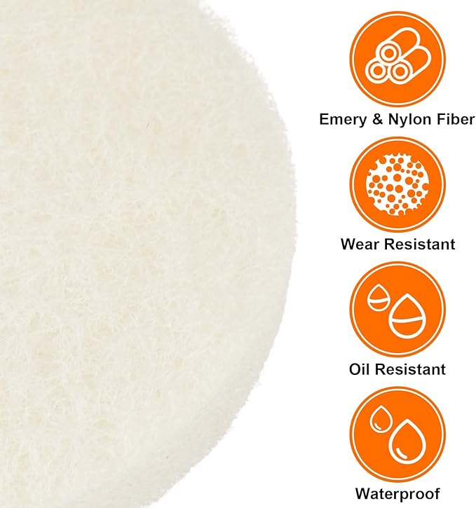 HARFINGTON 20pcs Scrubber Scouring Pads 450 Grits 4 Inch Drill Power Brush Hoop and Loop Surface Conditioning Disc Drill Scuffing Disc Scrub Pads for Home Kitchen Cleaning, White