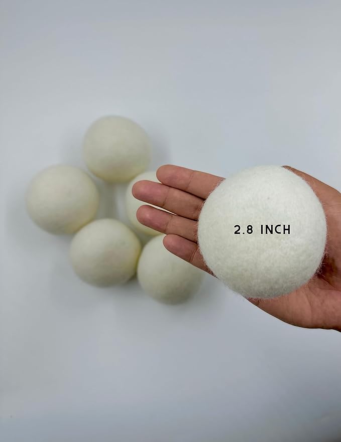 Wool Dryer Ball Laundry Reusable, Natural, Organic, Dryer Sheets and Fabric Softener Alternative,Save Energy, Pack of 6