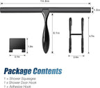 Simtive 14-Inch Shower Squeegee Set, Includes Shower Door Hook and Adhesive Hook, Squeegee for Shower Doors, Mirror and Window, Black
