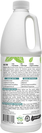 Mighty Mint Enzyme Drain Maintainer – Drain Cleaner & Deodorizer for Odor Control and Buildup Prevention – Safe for Pipes, Septic & Grease Traps - 32 oz.