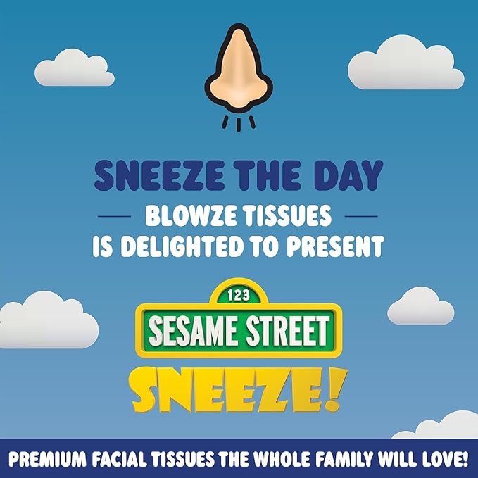SESAME STREET SNEEZE Facial Tissues - Premium Fun Design Tissues for Kids - Ideal Get Well Gift - Gentle & Absorbent Relief for Sniffles | 8-Pack (992 Total Count/124 Each Box)
