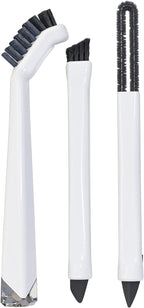 Small Cleaning Brush Set 3pcs—Crevice Brushes for Cleaning—Scrub Brushes Set with Silicone Tipped Scrub Brush—Stiff Handle Miniature Cleaning Brush for Kitchen Uensils, Tight Spaces, Tub, Shower