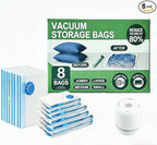 Vacuum Storage Bags with Electric Pump and Hand Pump,8 Pack Vacuum Seal Bags for Clothing,Space Saver Bags for Travel and Home(2(40 * 60) 2(50 * 70) 2(60 * 80) 2(80 * 100))