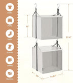 STORAGE MANIAC 2-Shelf Hanging Closet Organizer, Cloth Hanging Closet Shelf, Hanging Closets Baskets with Hooks for Dorm, Apt, Bedroom, College, Garment Rack, Wardrobe, Fabric with Mesh, Ivory