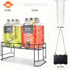 1 Gallon Glass Drink Dispensers For Parties 2PACK.Beverage Dispenser,Glass Drink Dispenser With Stand And Stainless Steel Spigot 100% Leakproof.Lemonade Dispenser With Ice Cylinder.Laundry Detergent