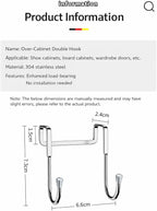 304 Stainless Steel Over Door S Hooks, Heavy Duty Double Hooks, No Drill Cabinet & Door Hooks for Kitchen, Bathroom, Closet, Towel & Bag Hanger, Rustproof, 4 Pack