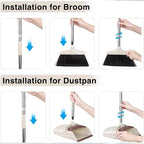 Broom and Dustpan Set, Long Handle Stand Up Broom and Dust Pan Combo, Self-Cleaning with Dustpan Teeth, Indoor&Outdoor Sweeping, Ideal for Dog Cat Pets Home Use (Beige & Brown)