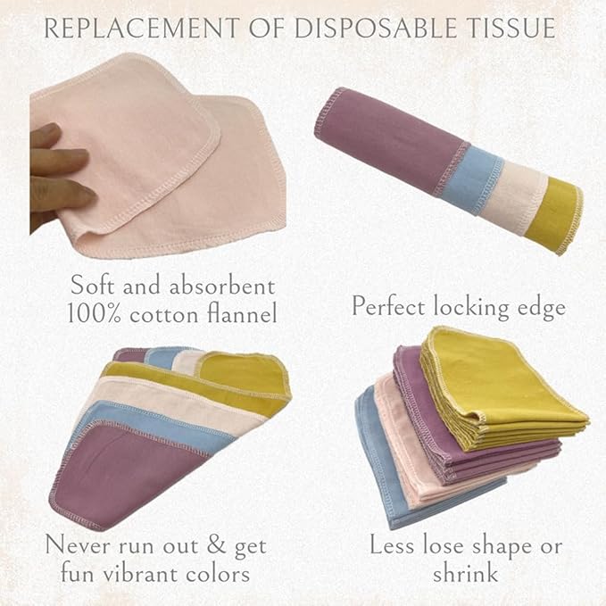 Reusable Toilet Paper Towels 24 Count Roll,Washable Absorbent No Tear Bidet Towels Cotton Cloth,Zero Waste Cleaning Supplies for Bathroom (Solid 4 Colors B)