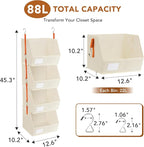 4 Pcs Modular Closet Organizer - Detachable & Foldable Hanging Storage Cubes, 88L Total Capacity, Heavy Duty Fabric Shelves for Wardrobe, Closet Organization, RV, Dorm, Beige