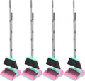 NACENA Broom and Dustpan Set, 52-in Long Adjustable Handle Broom Dustpan Combo with Dustpan Teeth to Automatically Clean Hair Suitable for Home Kitchen Office Hall Floor (Pink&Blue), 4 Pack