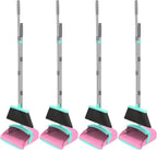 NACENA Broom and Dustpan Set, 52-in Long Adjustable Handle Broom Dustpan Combo with Dustpan Teeth to Automatically Clean Hair Suitable for Home Kitchen Office Hall Floor (Pink&Blue), 4 Pack