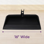 Superio 2-Pack Wide Plastic Dustpan with Comb - 16" Wide, Rubber Lip, Broom Handle Clip, Black