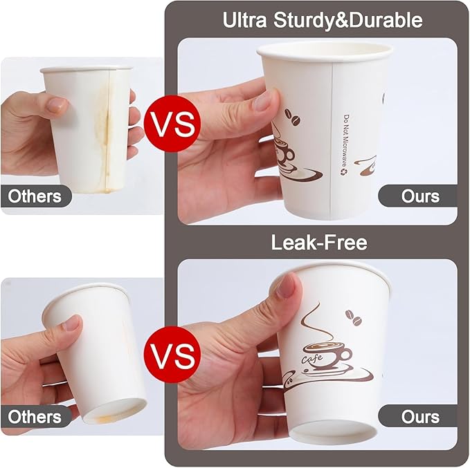 Lamosi 200 Pack 10 oz Coffee Cups, Disposable Paper Cups for Hot/Cold Beverage, Leak-Free Paper Coffee Cups for Cafe, Restaurant, Office and Home