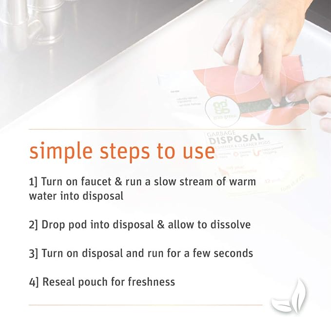 Grab Green Garbage Disposal Freshener and Cleaner Pods, 48 Count, Tangerine Lemongrass Scent, Plant and Mineral Based, Removes Odors, Loosens Grime, Prevents Clogging