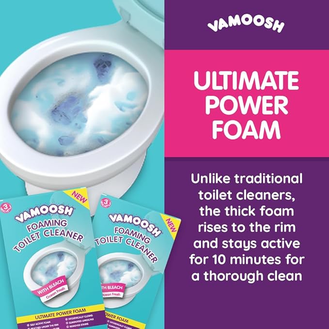 Vamoosh 6-in-1 Foaming Toilet Bowl Cleaner | Self-Activating Foam Technology | Stays Active for 10 Minutes | Easy to Use | Removes Stains | Eliminates Limescale & Removes Odor | 100g (Pack of 12)