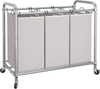 STORAGE MANIAC 3 Section Laundry Sorter, 35.6 Gal (135 L) Laundry Hamper Cart with Heavy Duty Rolling Lockable Wheels and Removable Bags, Clothes Organizer Basket Clothes Separator Hamper, Gray